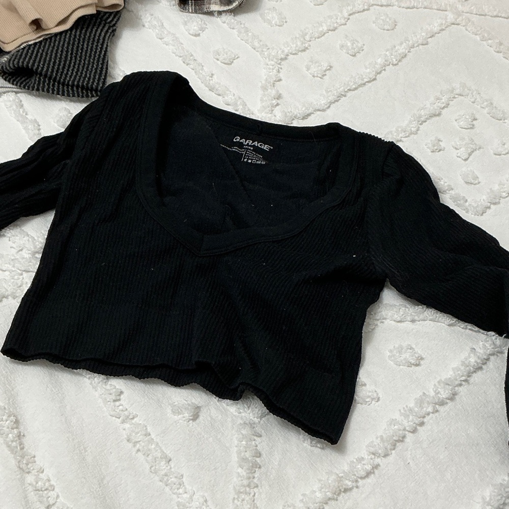 Garage Black Ribbed Crop Top